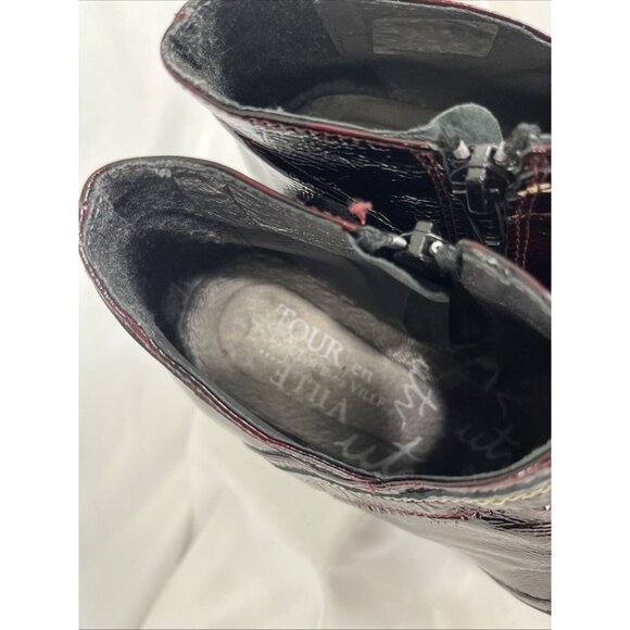 Tour En Ville Patent Leather Burgundy Heeled Booties Womens EU Size 38 - Picture 4 of 10